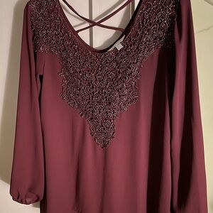 Charming Charlie Deep Burgundy  Blouse with metallic embroidery size small